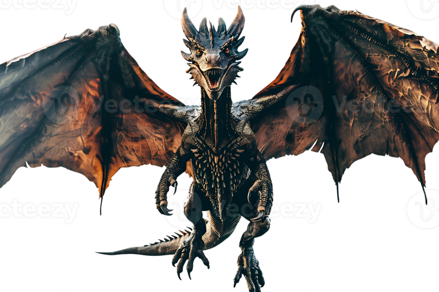 flying dragon from the front view, isolated against a transparent background png
