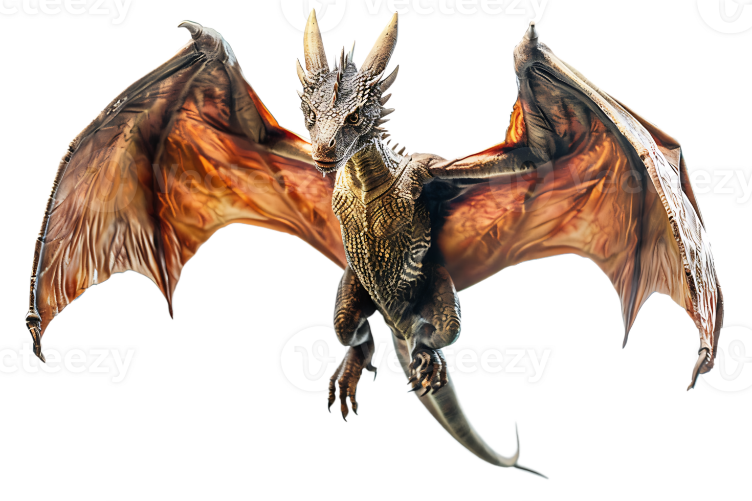 flying dragon from the front view, isolated against a transparent background png