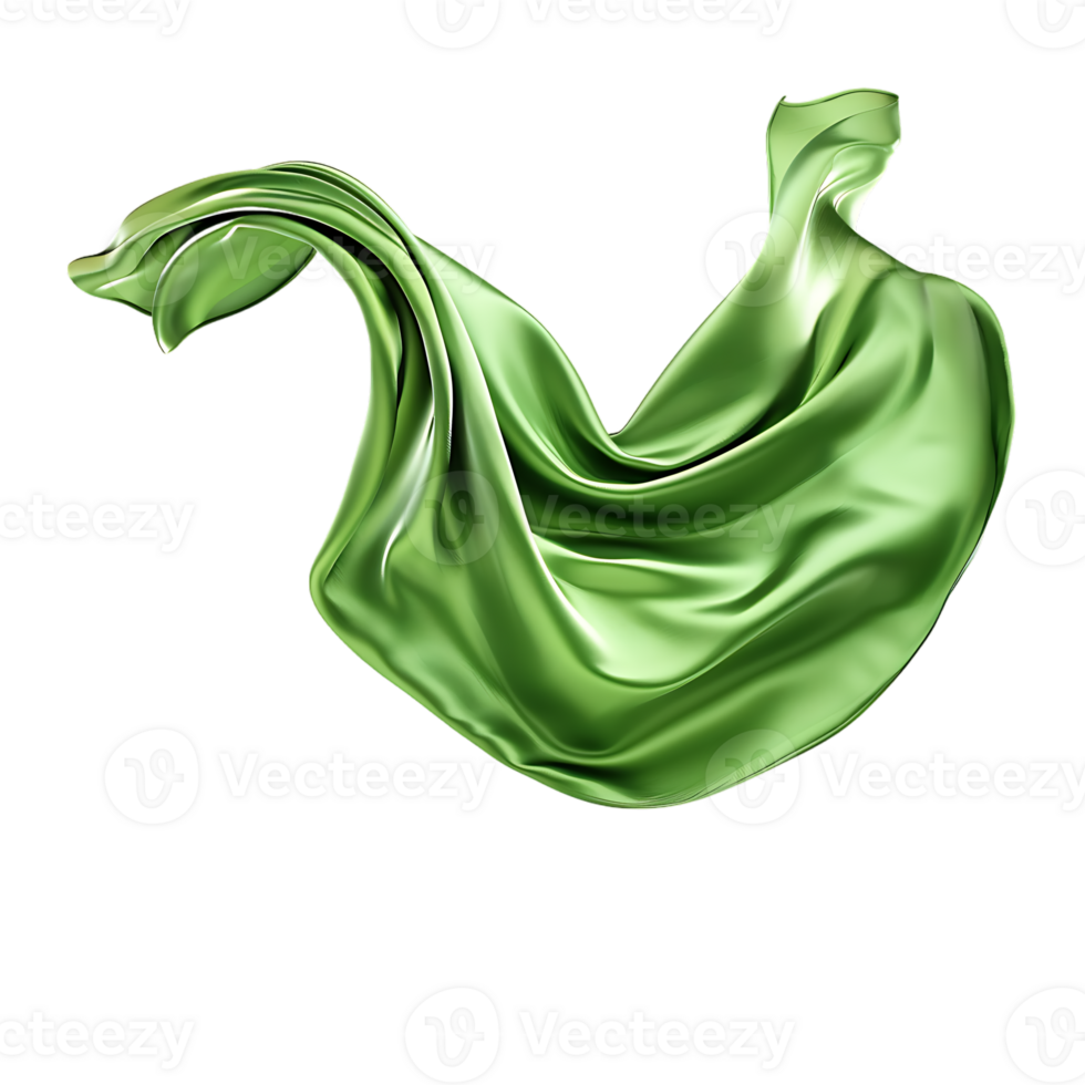 Flying green silk fabric, isolated against a transparent background png