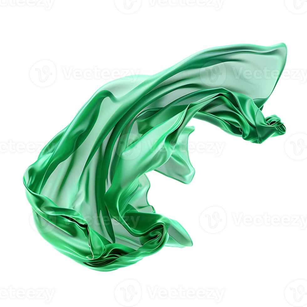 Flying green silk fabric, isolated against a transparent background png