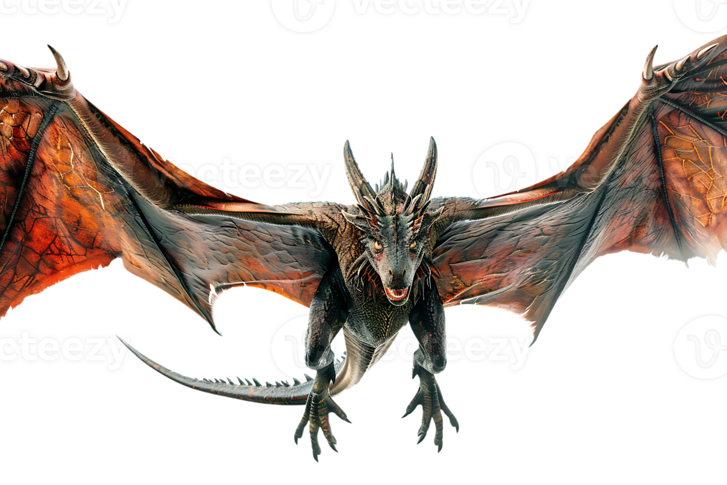 flying dragon from the front view, isolated against a transparent background png