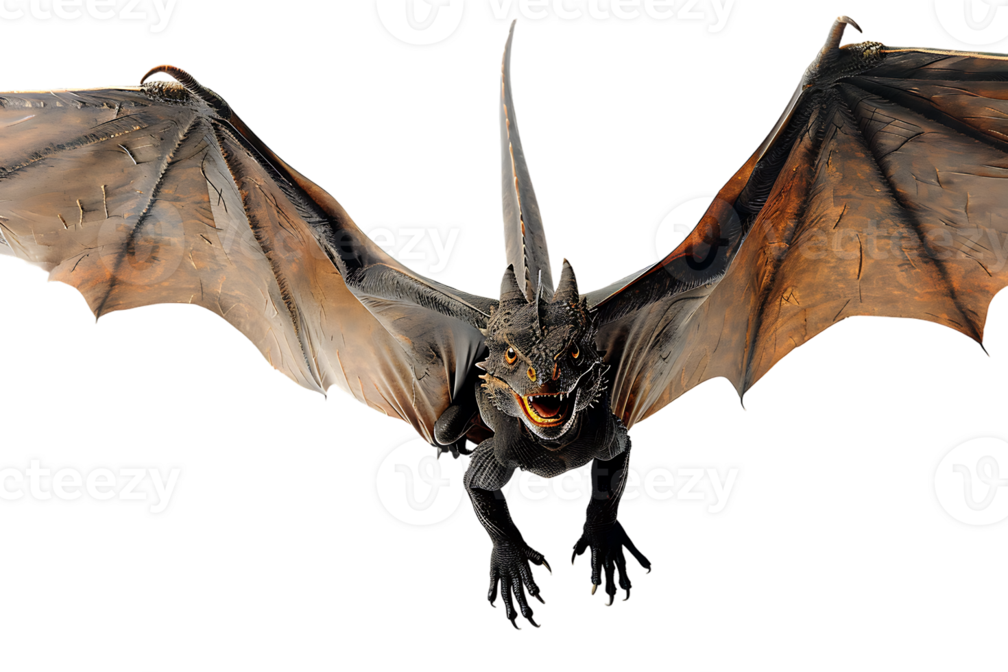 flying dragon from the front view, isolated against a transparent background png