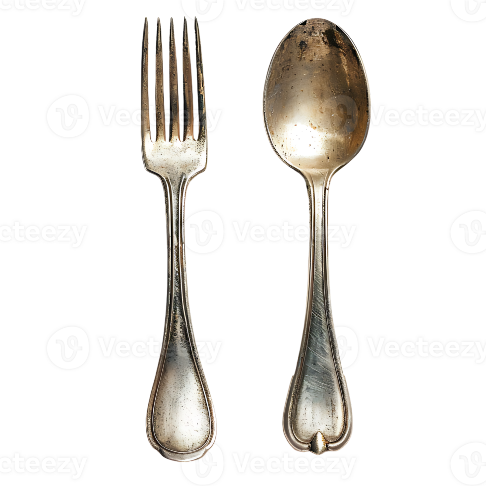 Fork and spoon placed, isolated against a transparent background png