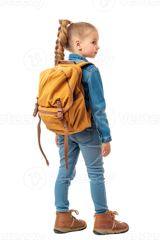 Girl kid student with a backpack, isolated against a transparent background png