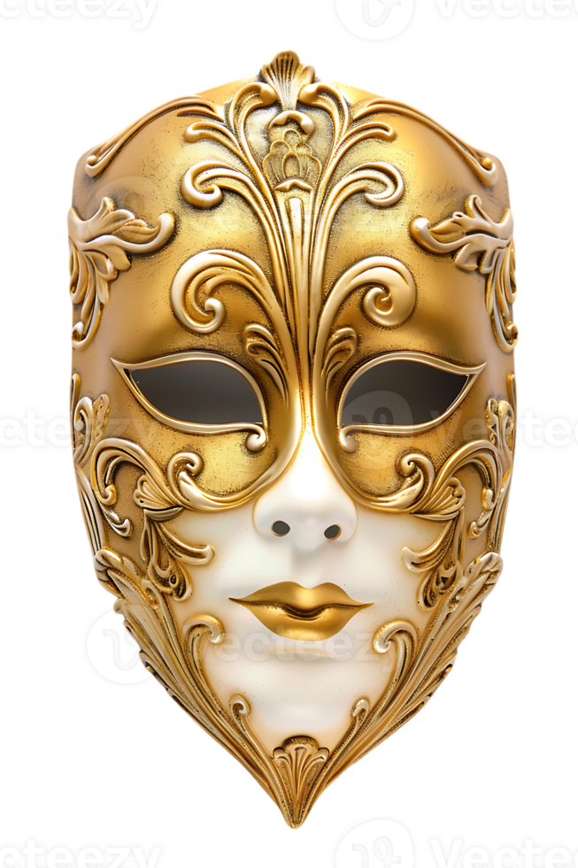 full face golden opera mask isolated against a transparent background png