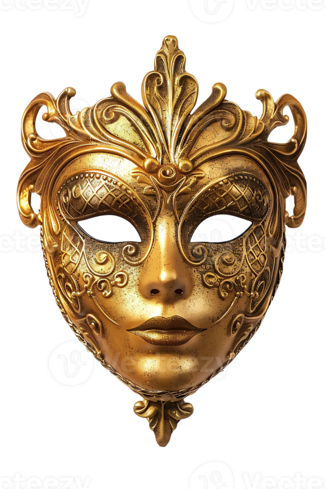 full face golden opera mask isolated against a transparent background png