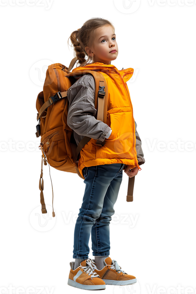 Girl kid student with a backpack, isolated against a transparent background png