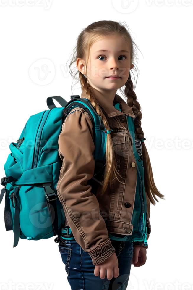 Girl kid student with a backpack, isolated against a transparent background png