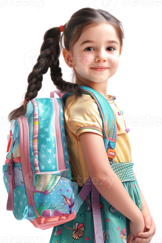 Girl kid student with a backpack, isolated against a transparent background png