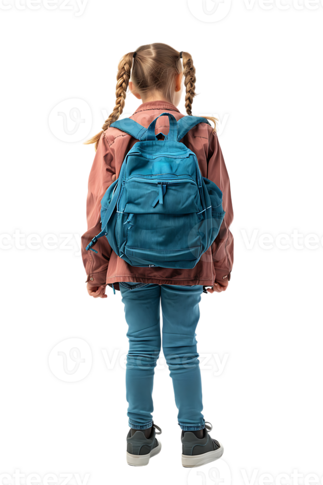 Girl kid student with a backpack, isolated against a transparent background png