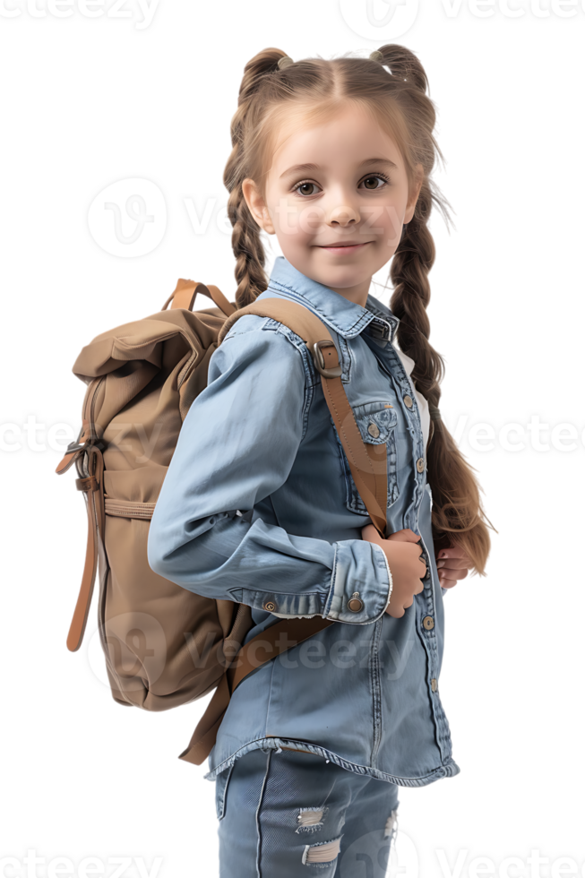 Girl kid student with a backpack, isolated against a transparent background png