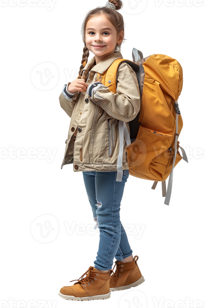Girl kid student with a backpack, isolated against a transparent background png