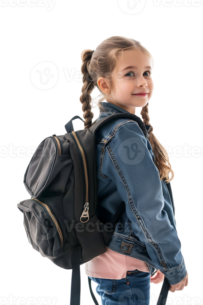 Girl kid student with a backpack, isolated against a transparent background png
