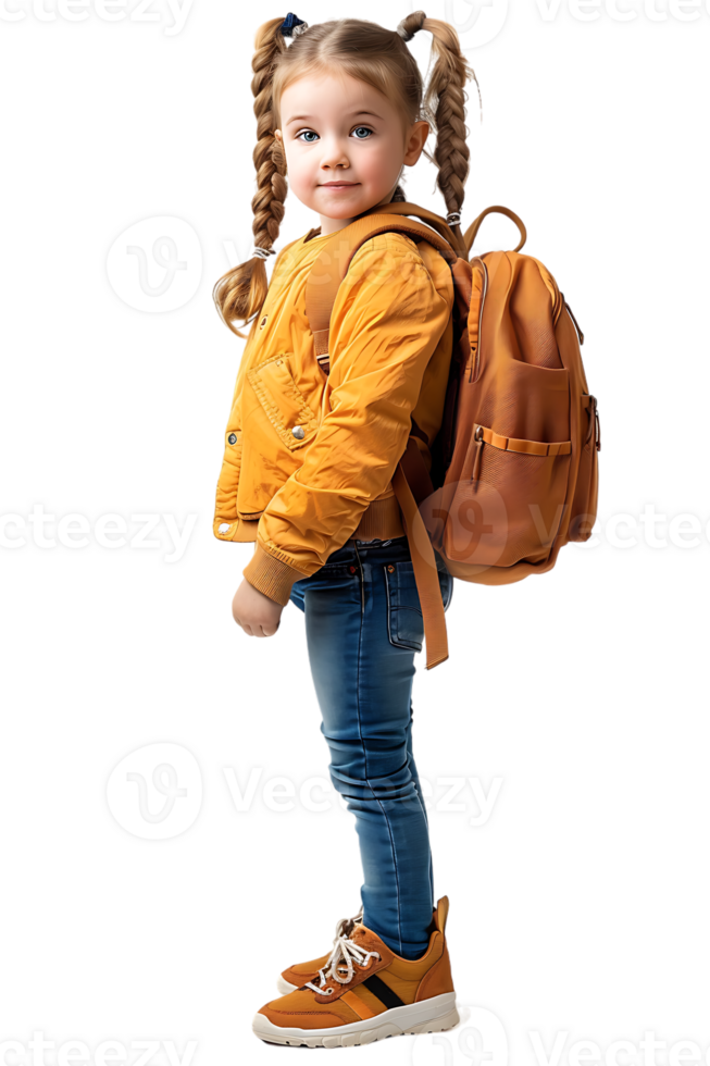 Girl kid student with a backpack, isolated against a transparent background png