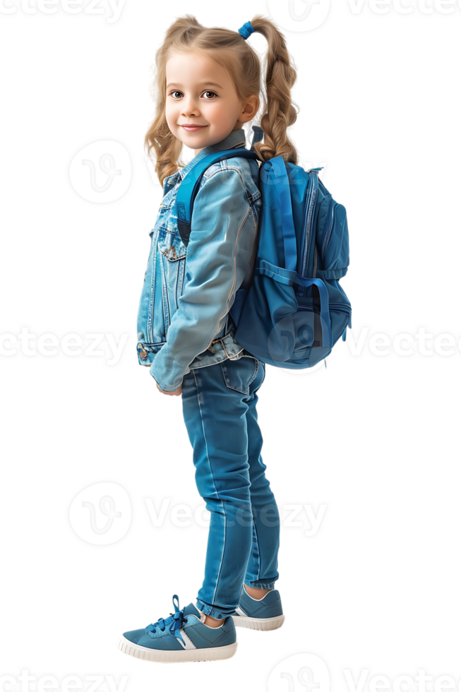 Girl kid student with a backpack, isolated against a transparent background png
