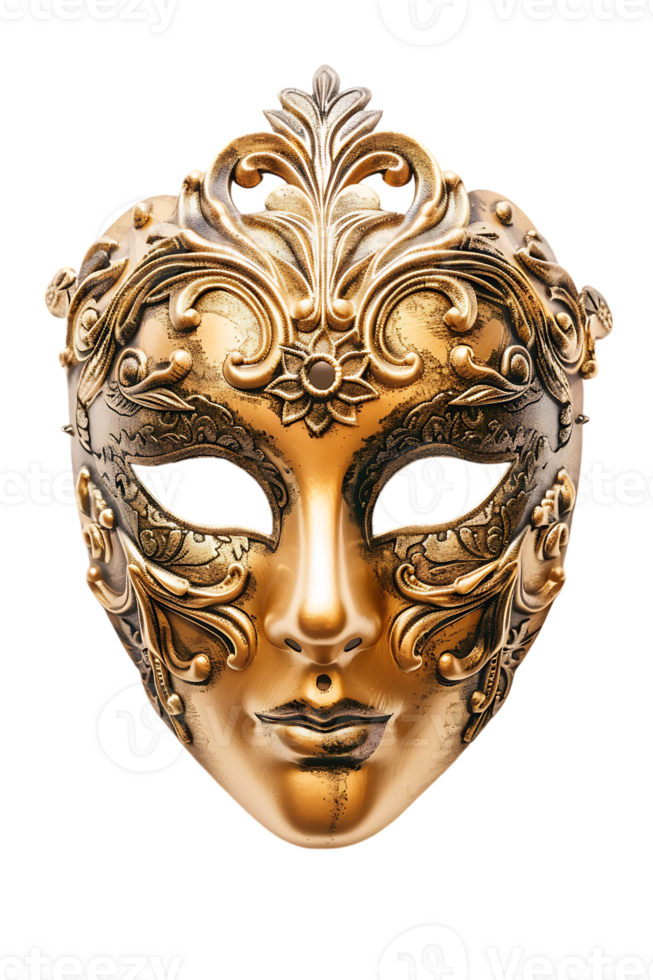 full face golden opera mask isolated against a transparent background png