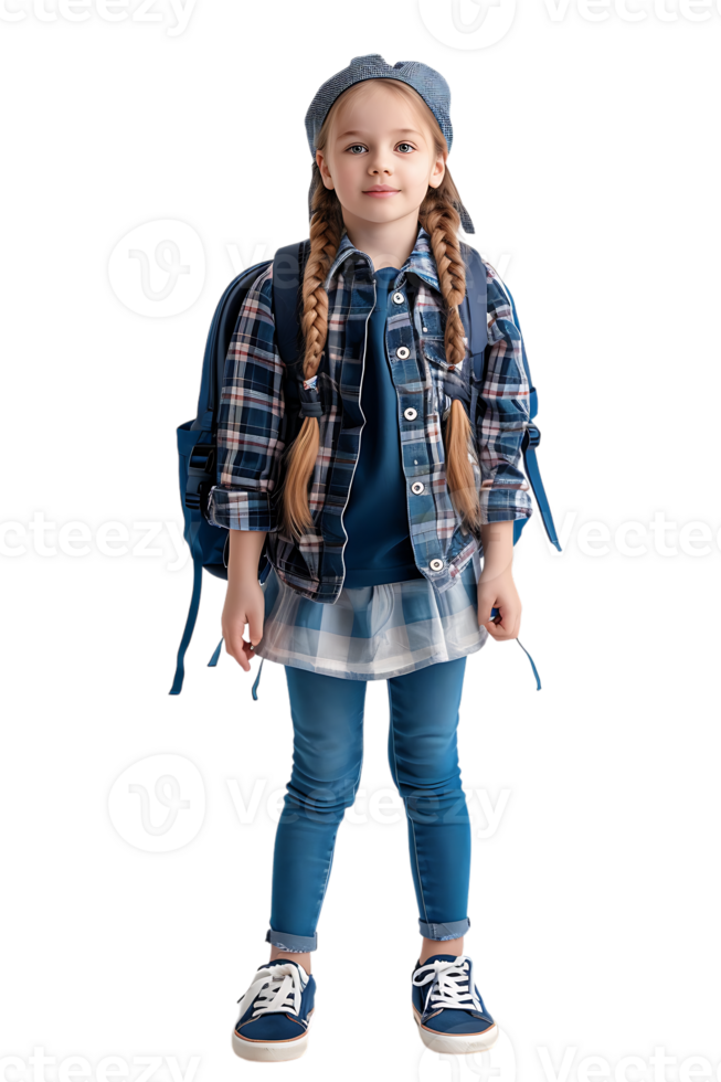 Girl kid student with a backpack, isolated against a transparent background png