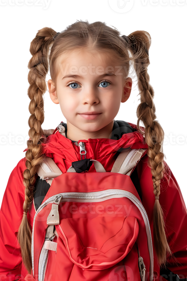 Girl kid student with a backpack, isolated against a transparent background png