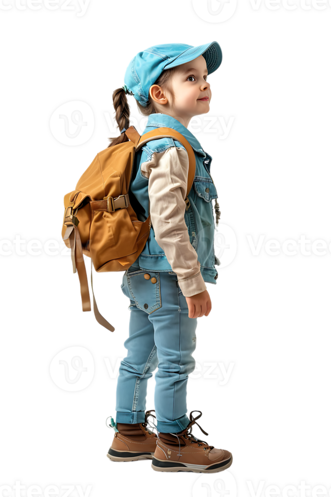 Girl kid student with a backpack, isolated against a transparent background png
