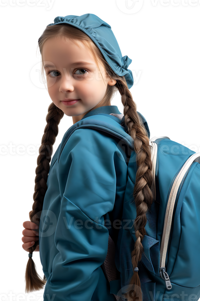 Girl kid student with a backpack, isolated against a transparent background png