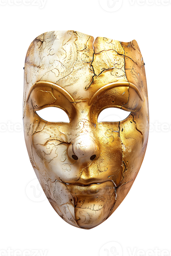 full face golden opera mask isolated against a transparent background png
