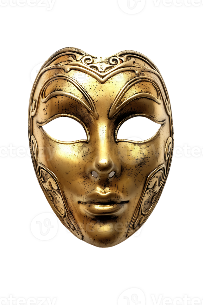 full face golden opera mask isolated against a transparent background png