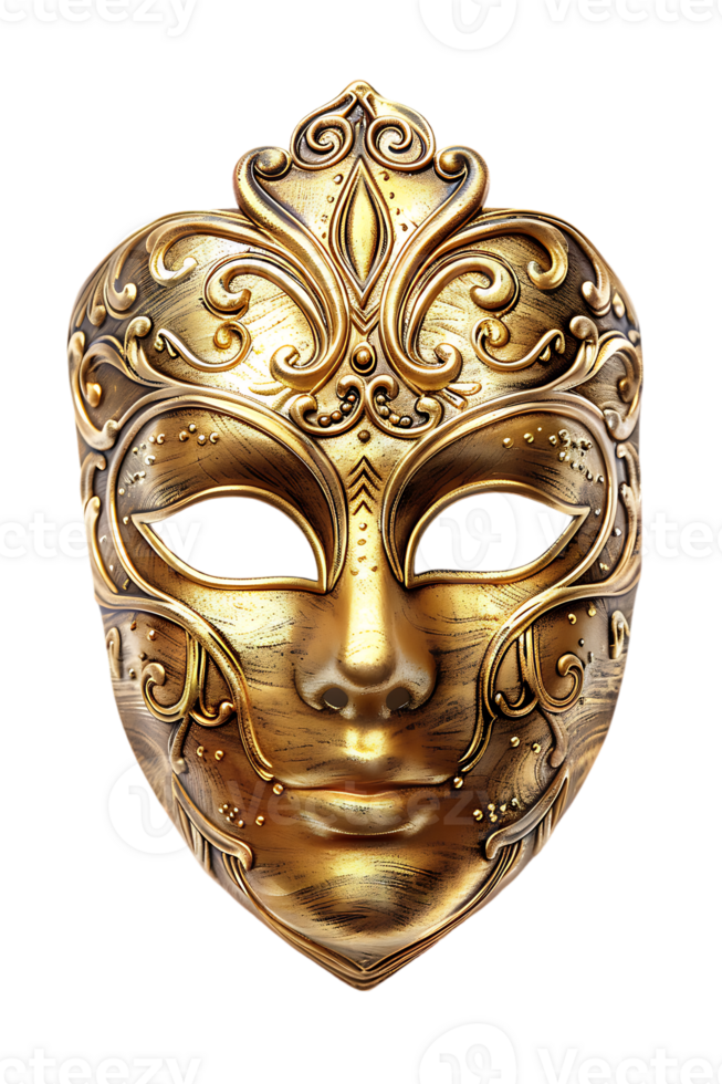 full face golden opera mask isolated against a transparent background png