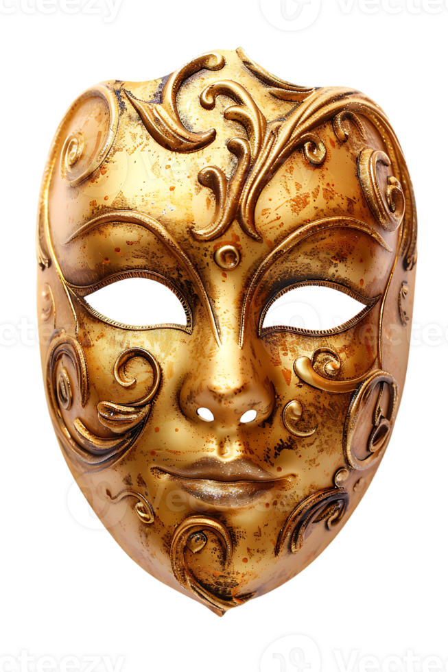 full face golden opera mask isolated against a transparent background png
