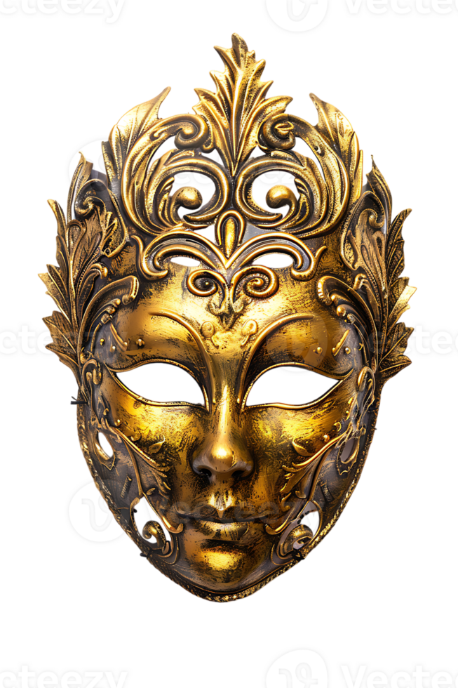 full face golden opera mask isolated against a transparent background png