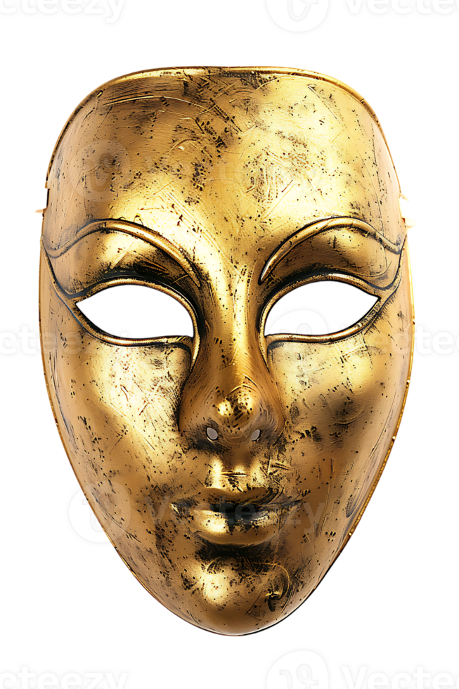 full face golden opera mask isolated against a transparent background png