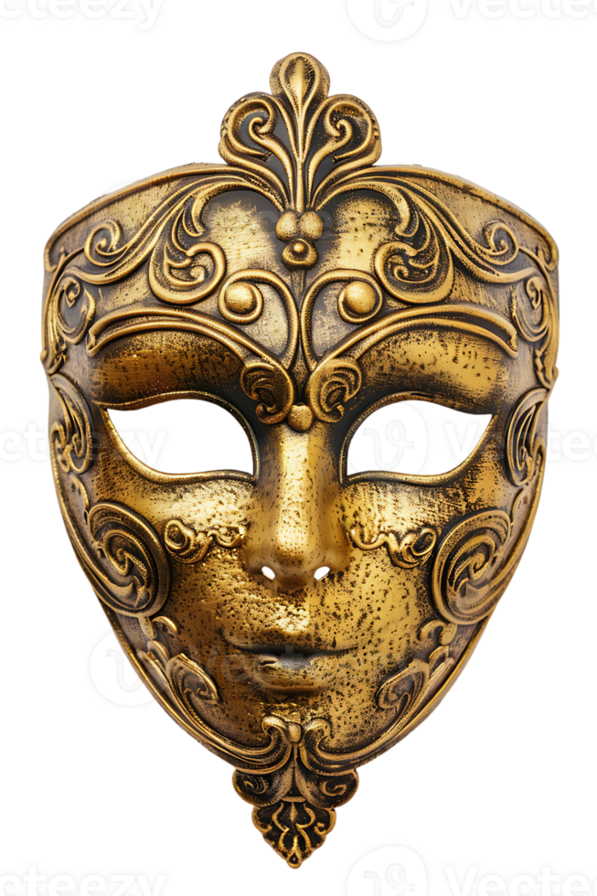 full face golden opera mask isolated against a transparent background png