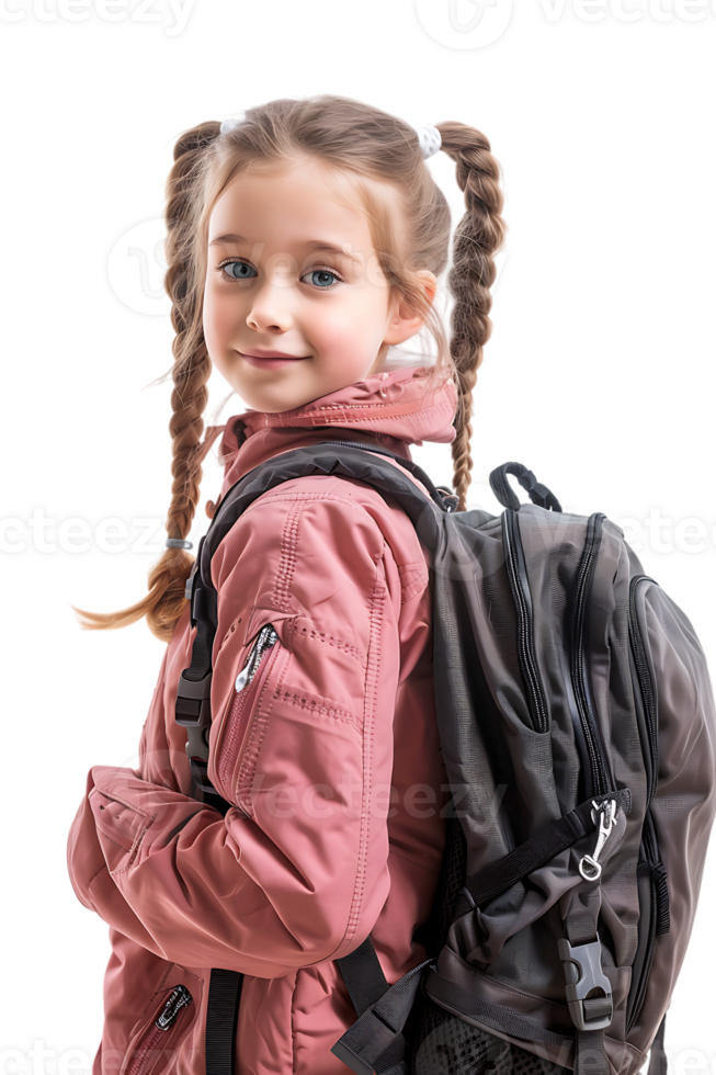 Girl kid student with a backpack, isolated against a transparent background png