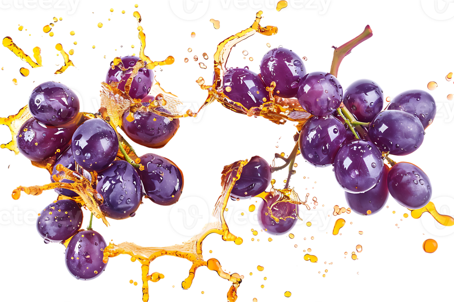 Grapes with juice splash, isolated against a transparent background png
