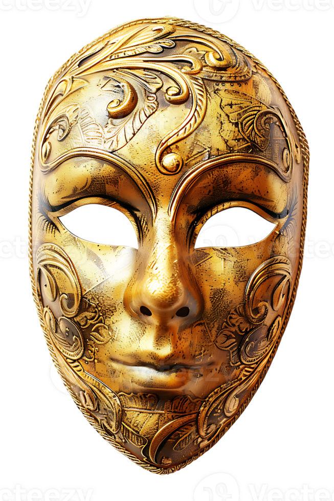 full face golden opera mask isolated against a transparent background png