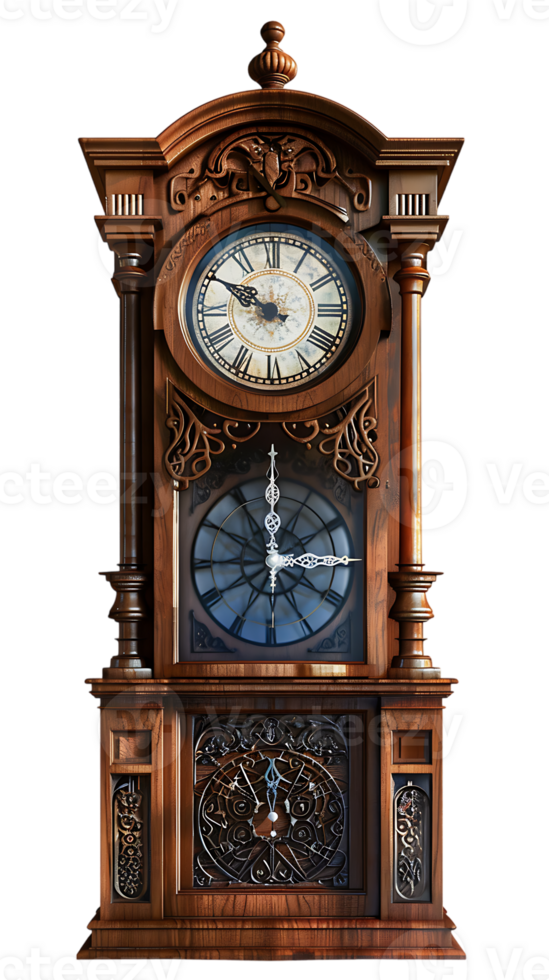 Grandfather vintage tower clock, isolated against a transparent background png
