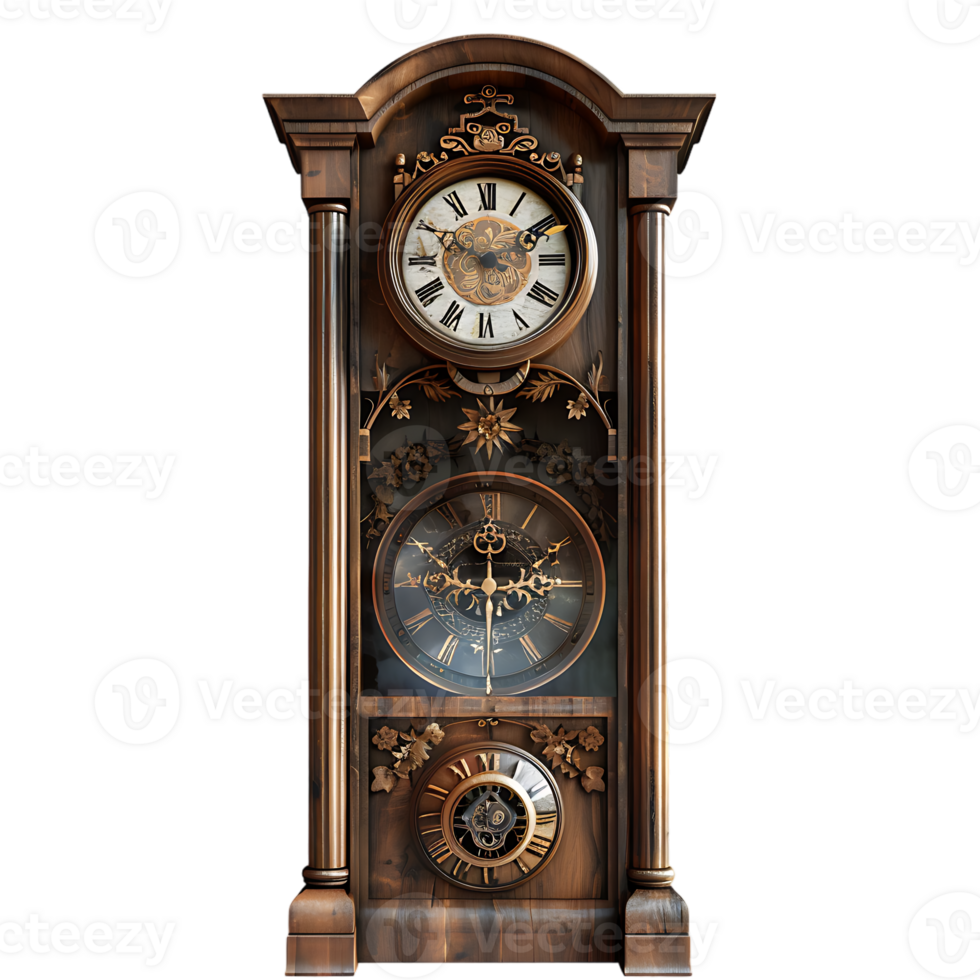 Grandfather vintage tower clock, isolated against a transparent background png