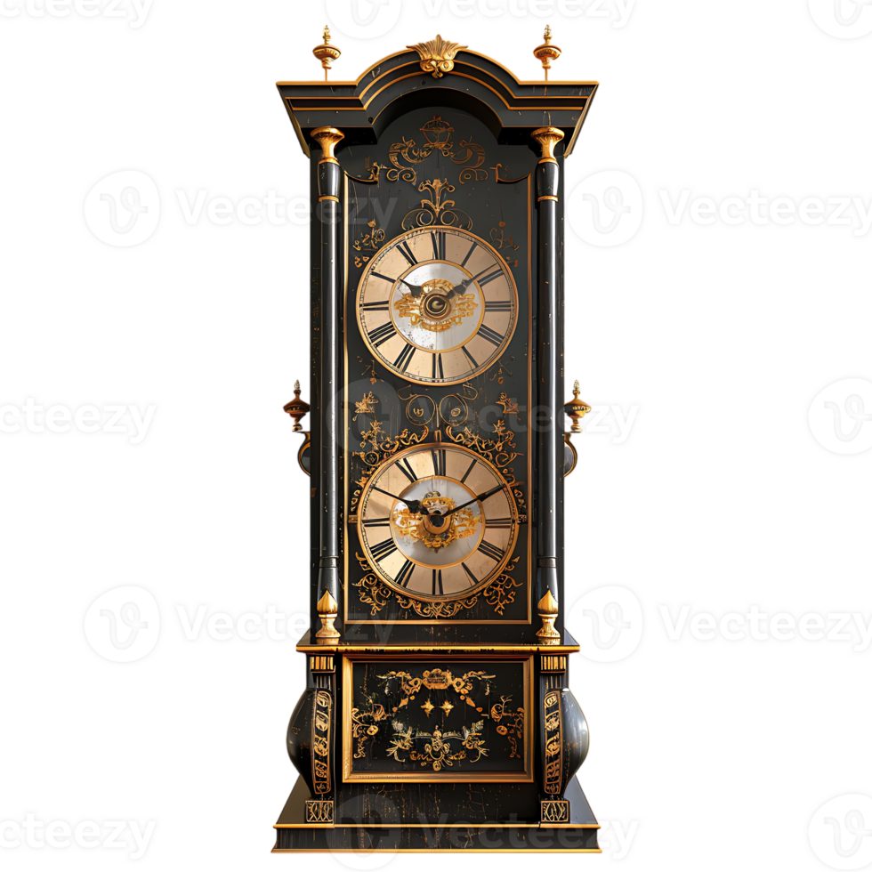 Grandfather vintage tower clock, isolated against a transparent background png