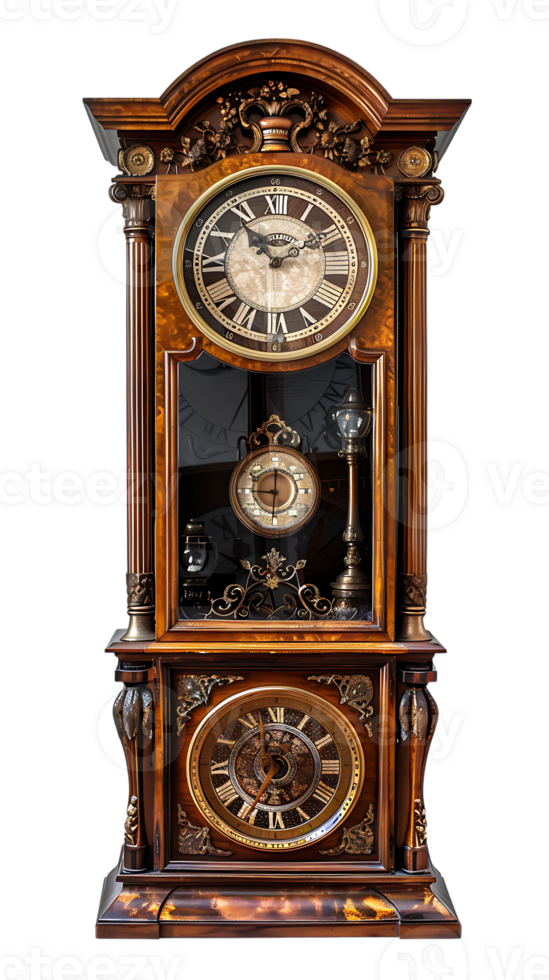 Grandfather vintage tower clock, isolated against a transparent background png