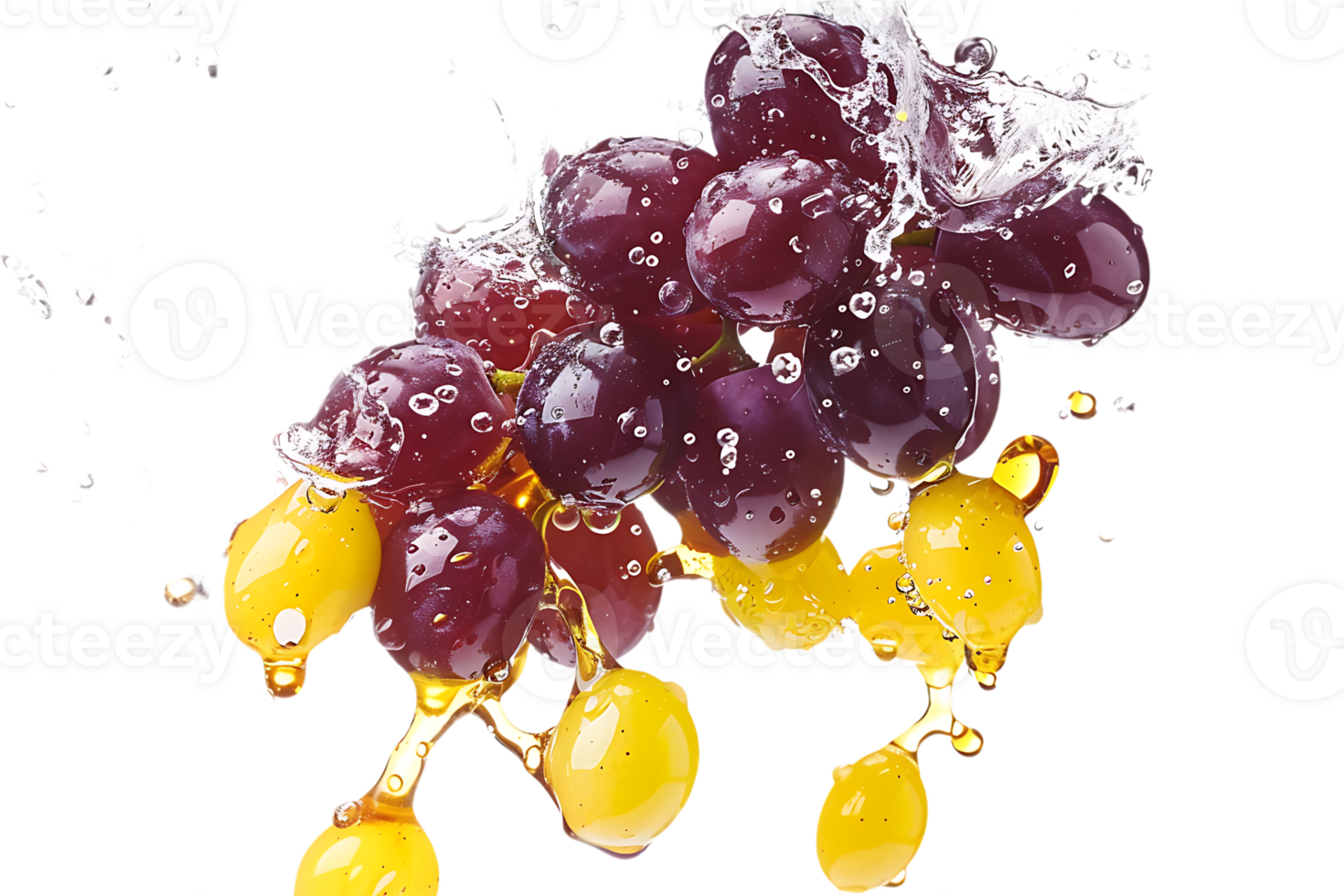 Grapes with juice splash, isolated against a transparent background png
