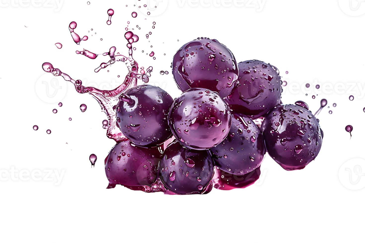 Grapes with juice splash, isolated against a transparent background png