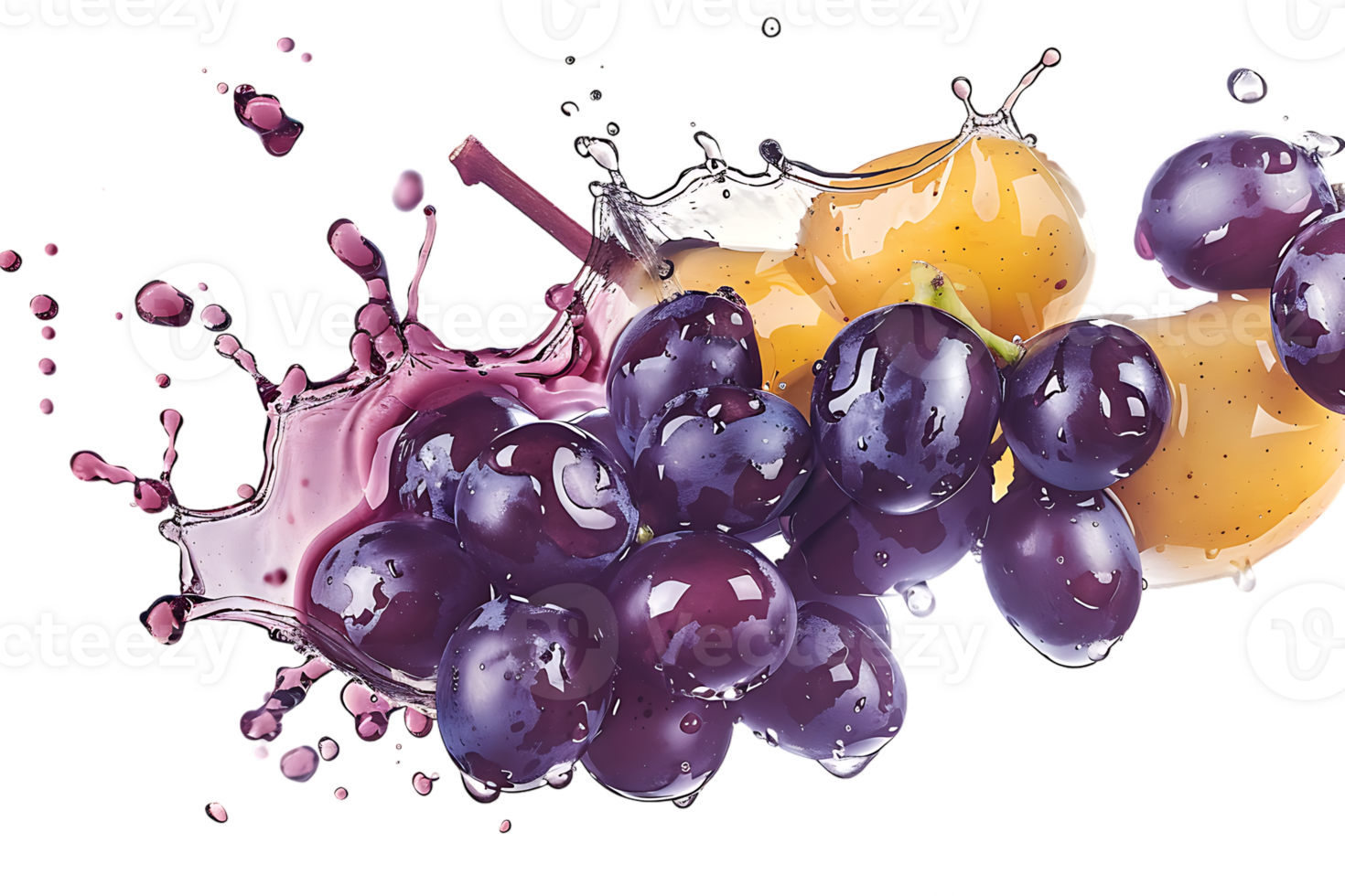 Grapes with juice splash, isolated against a transparent background png