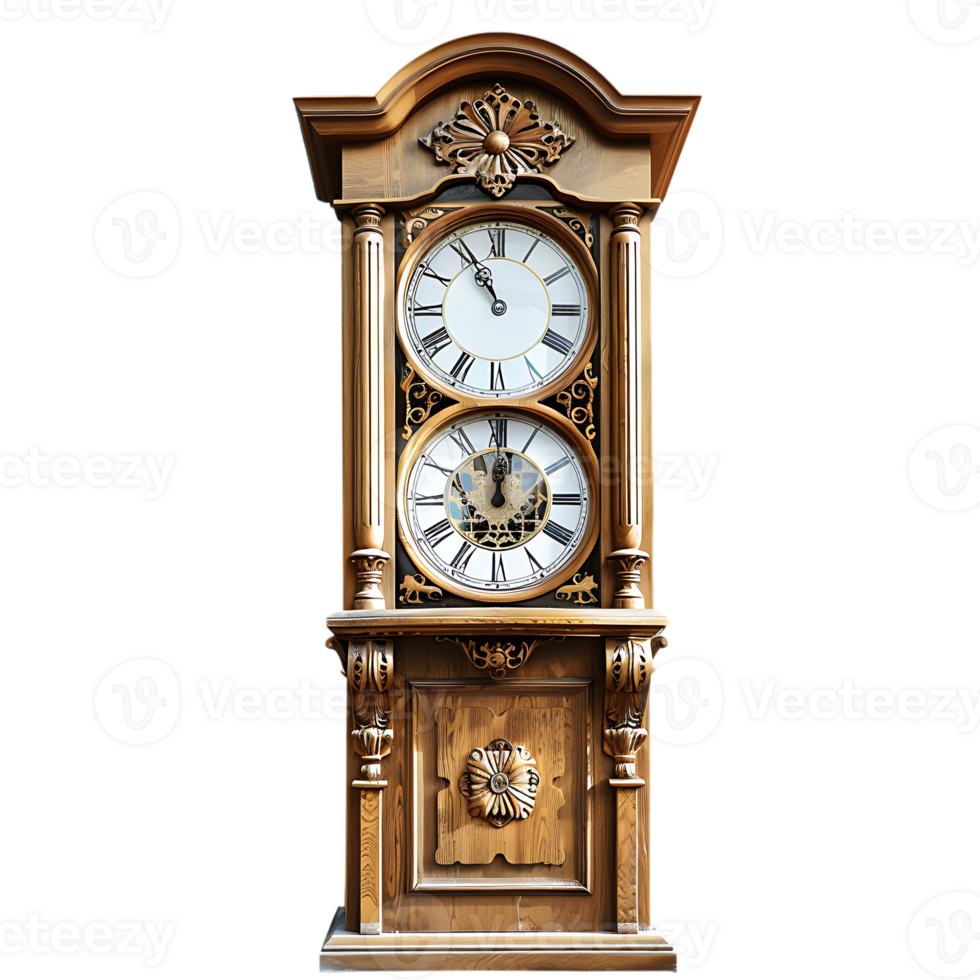 Grandfather vintage tower clock, isolated against a transparent background png