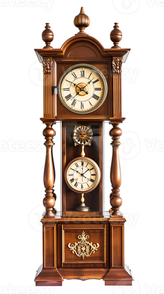 Grandfather vintage tower clock, isolated against a transparent background png