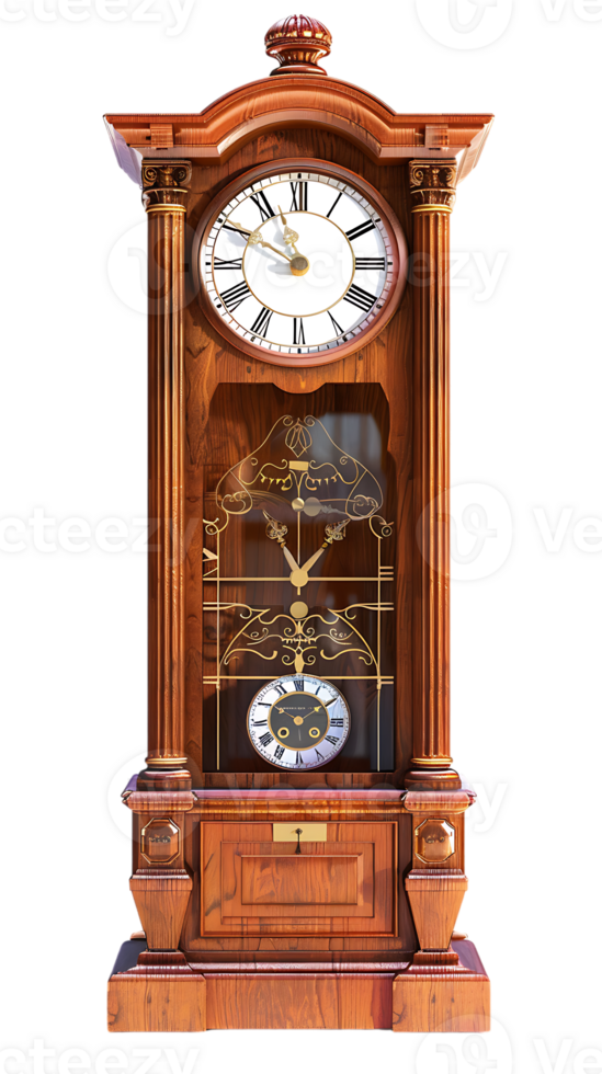 Grandfather vintage tower clock, isolated against a transparent background png