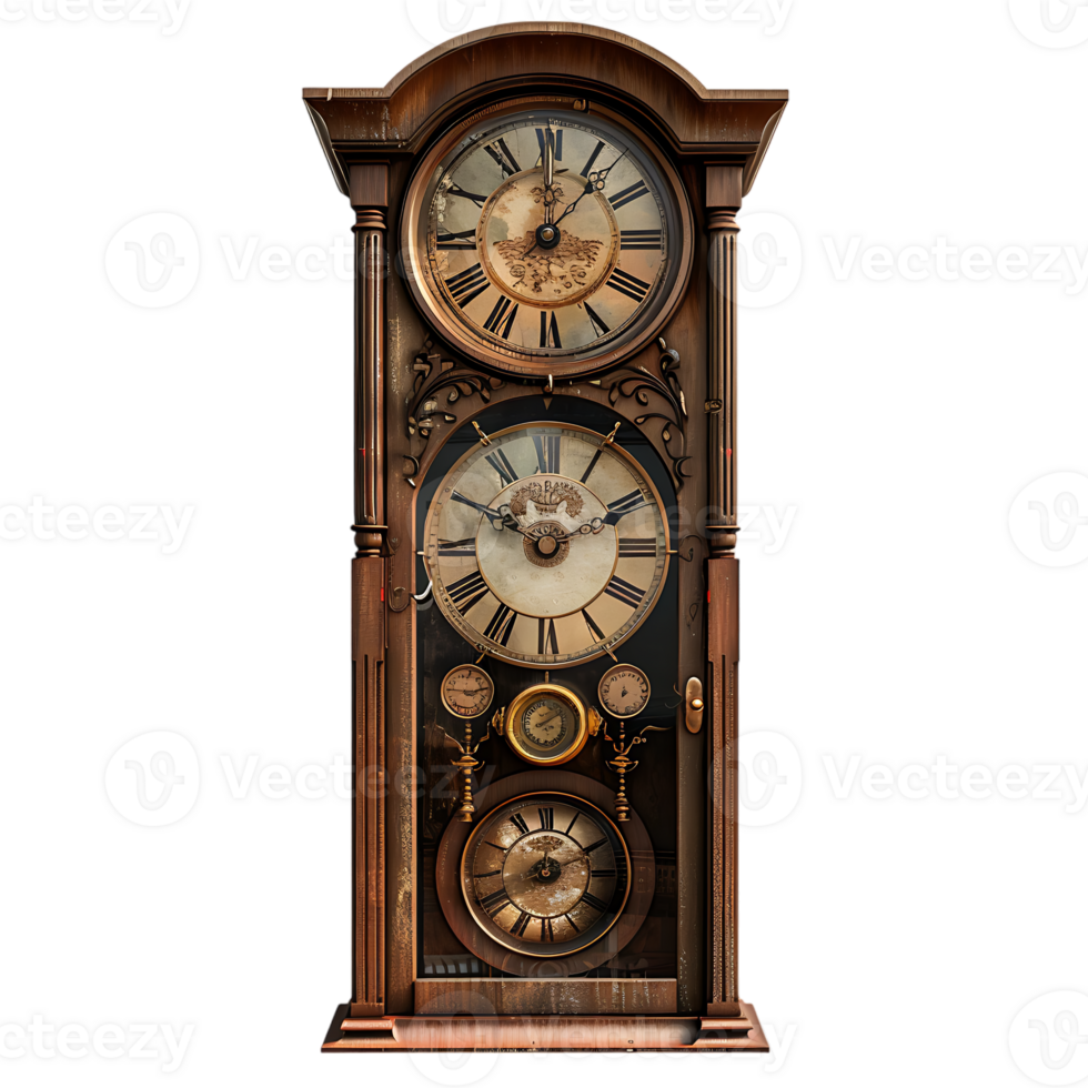 Grandfather vintage tower clock, isolated against a transparent background png