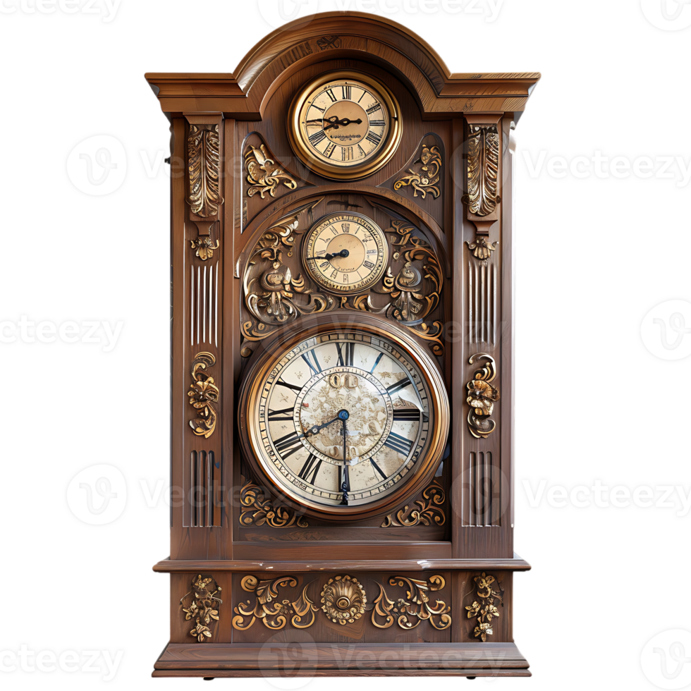Grandfather vintage tower clock, isolated against a transparent background png