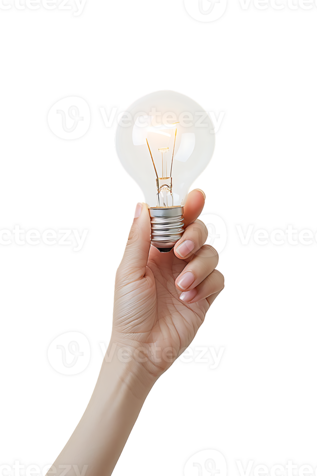 Hand holding a lightbulb, isolated against a transparent background png