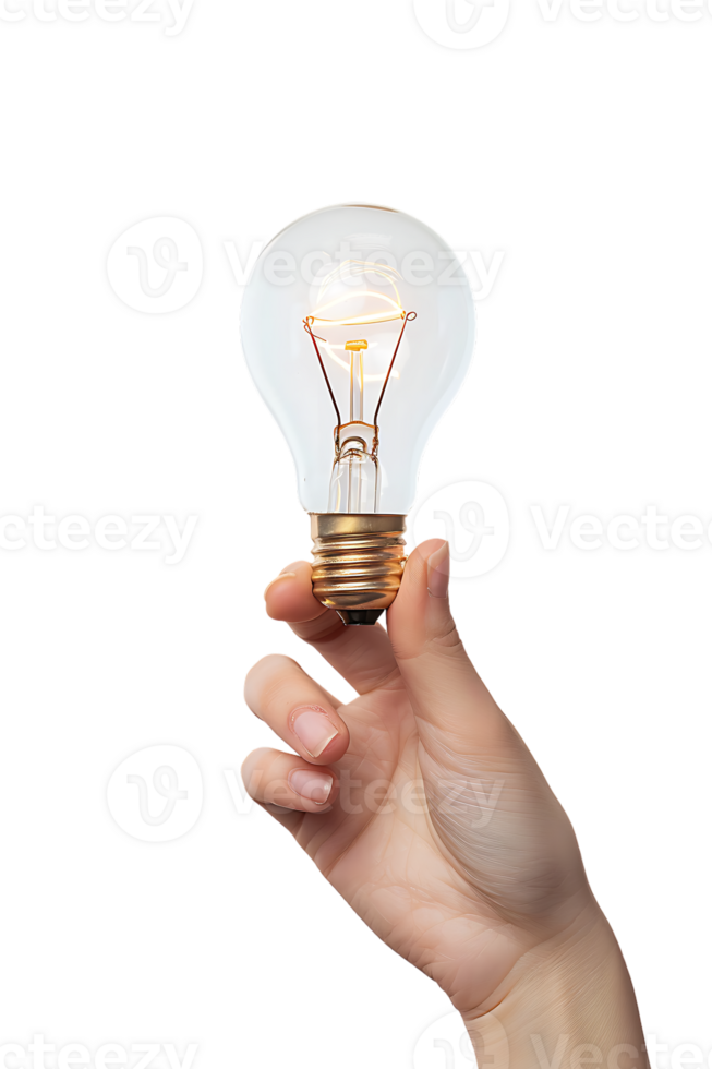 Hand holding a lightbulb, isolated against a transparent background png
