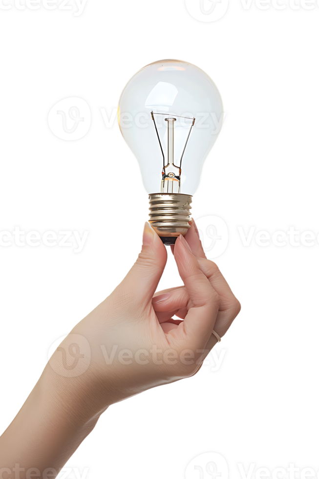 Hand holding a lightbulb, isolated against a transparent background png