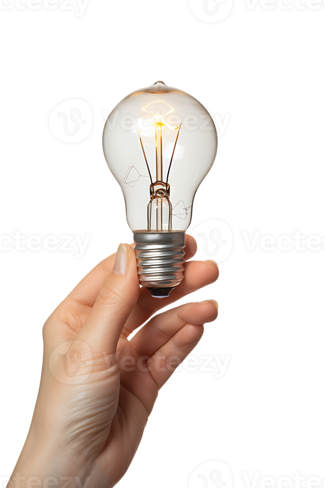 Hand holding a lightbulb, isolated against a transparent background png